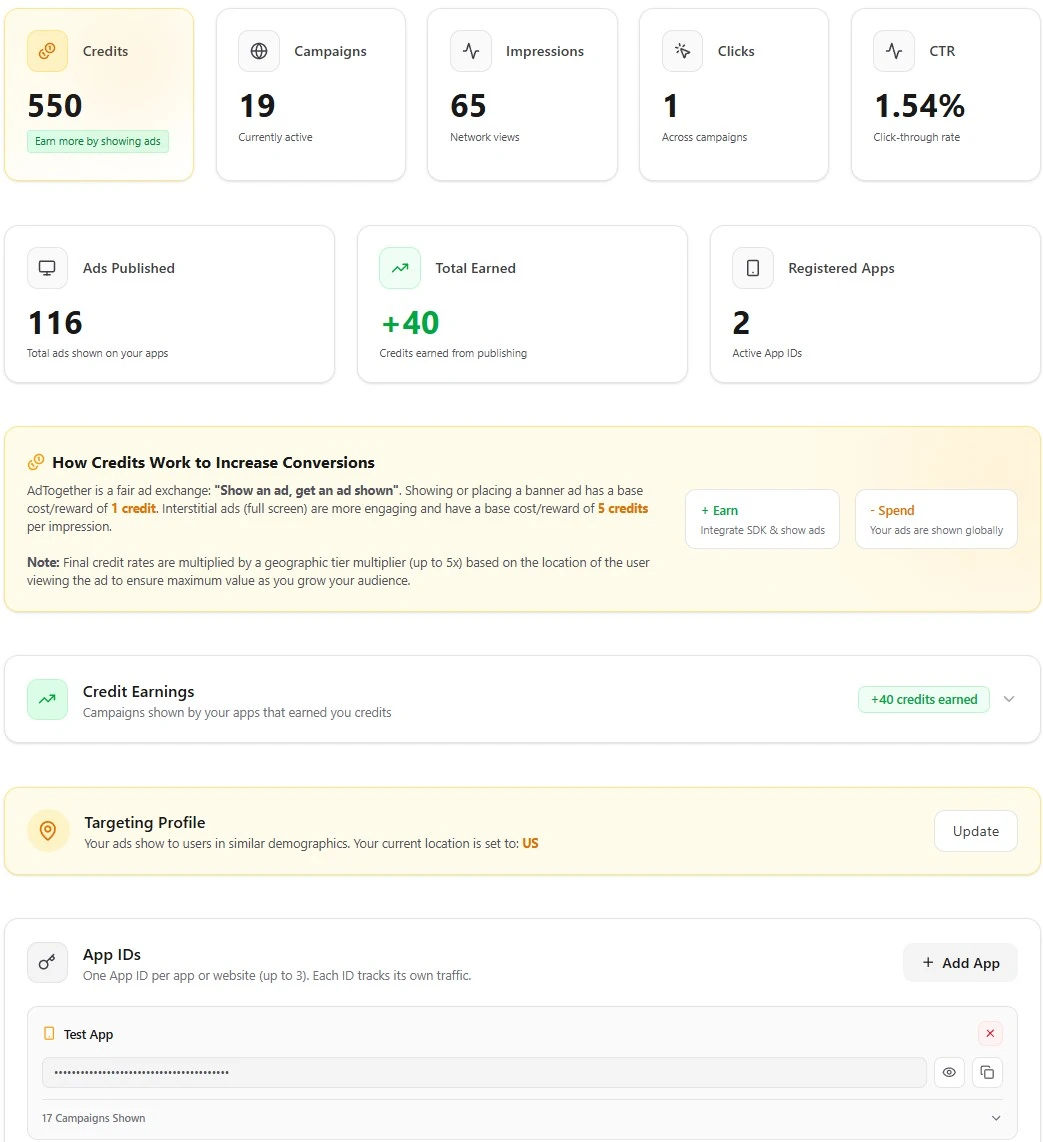 AdTogether Developer Dashboard